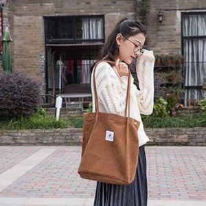 Womens Corduroy Shoulder Tote Bag - SOFT AND WARM